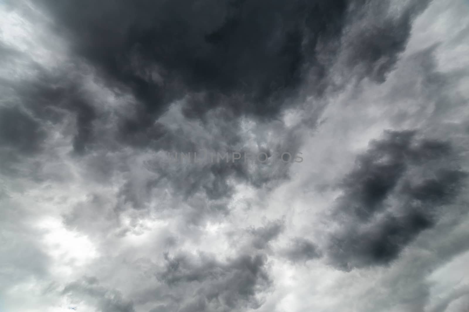 gray incoming storm clouds dark closeup backdrop, captured on wide angle lens