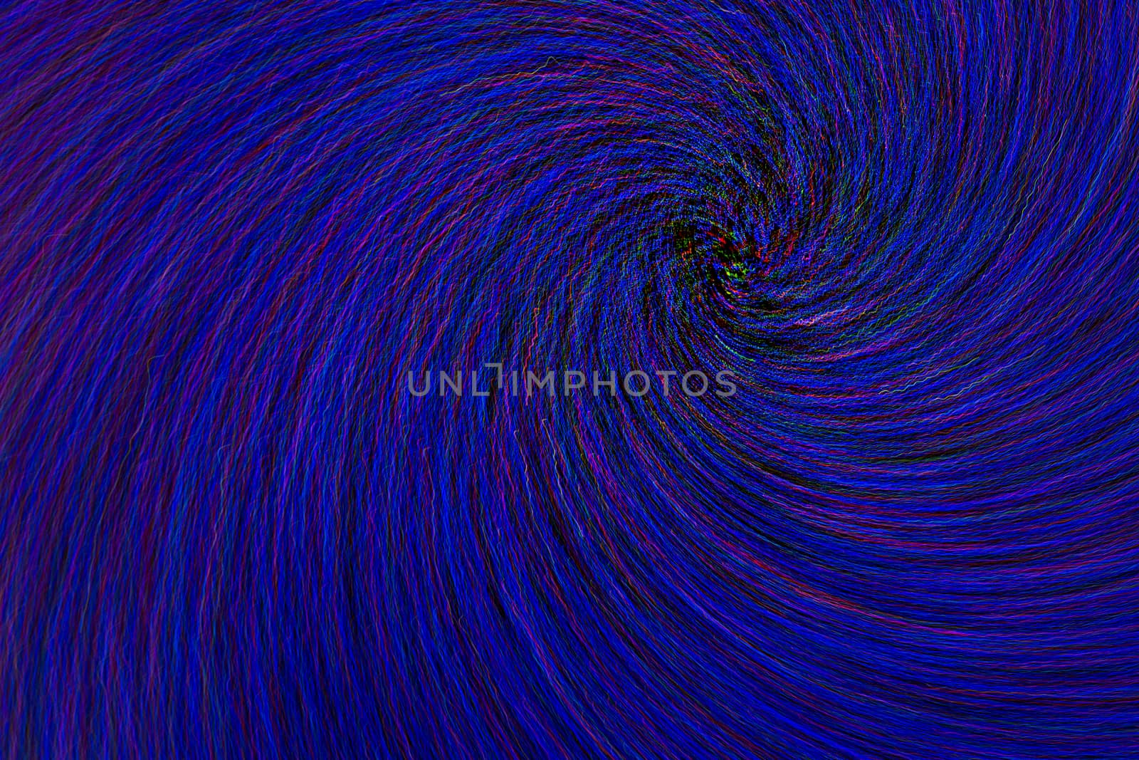 natural lens spin-zoom swirl explosion radial blurred red green blue dots on black background.