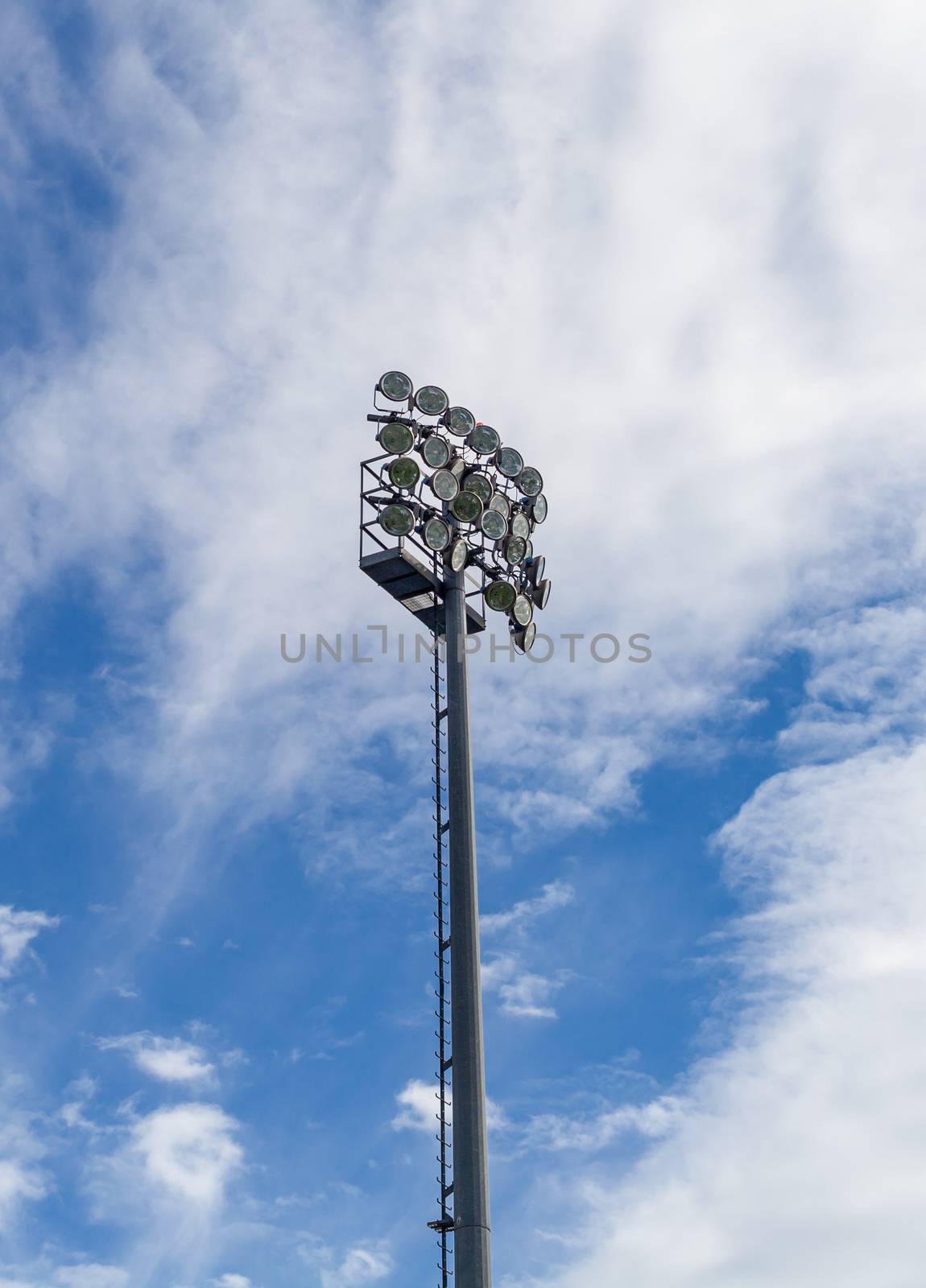 mast with lights at the football stadium.
