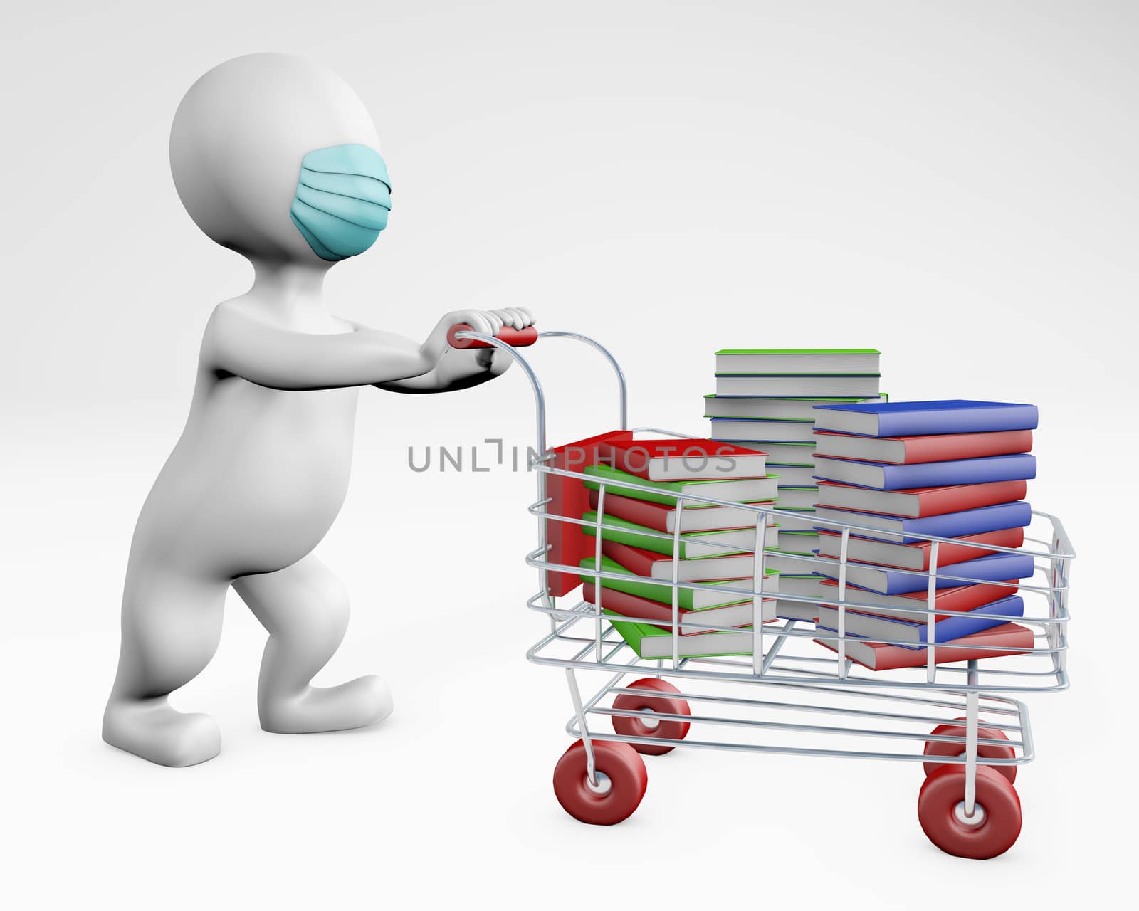 Man with a mask buying books 3d rendering by F1b0nacci