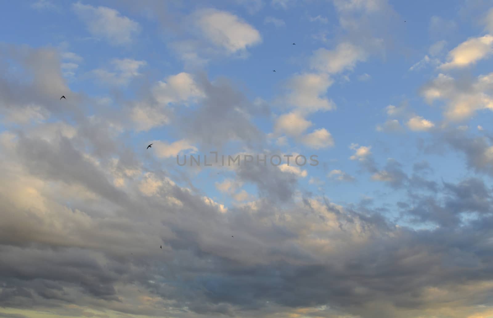 Beautiful eveing sky with clouds, air nature