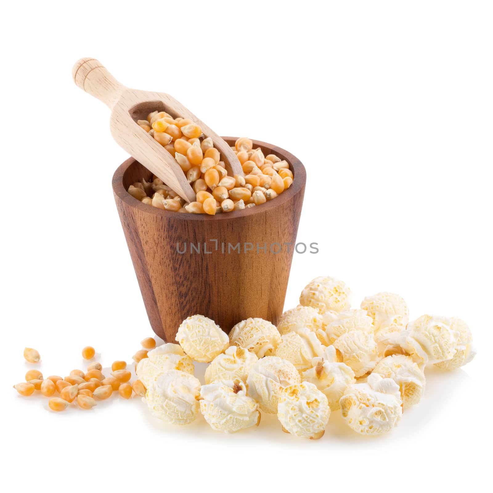 close-up popcorn isolated on a white background by kaiskynet