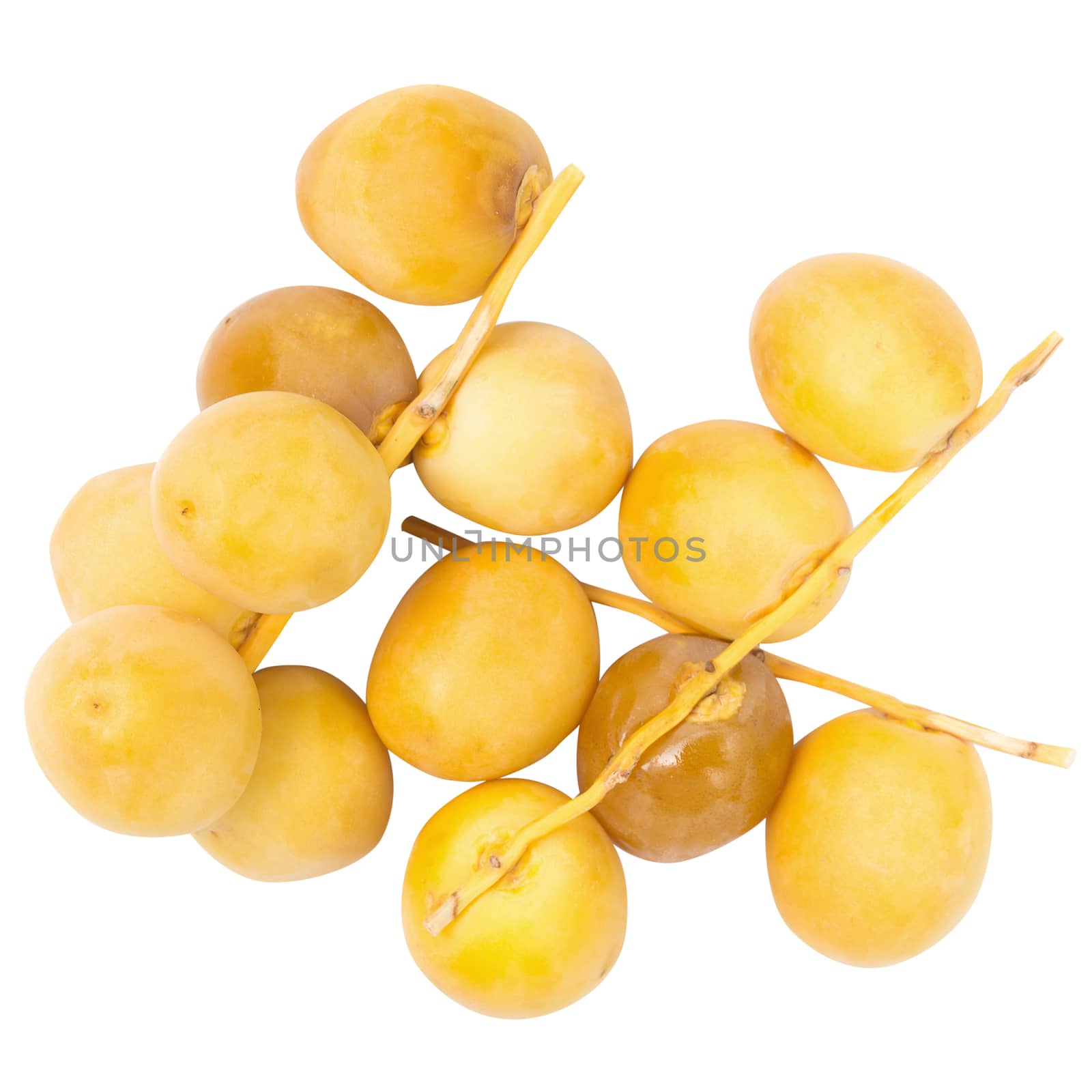 yellow raw dates isolated on white background.