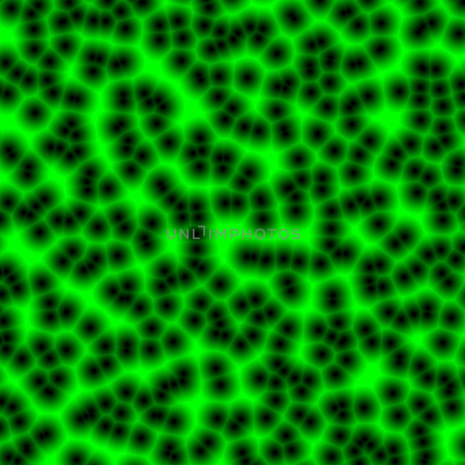 Abstract glowing black cells on green background. Looks like virus.