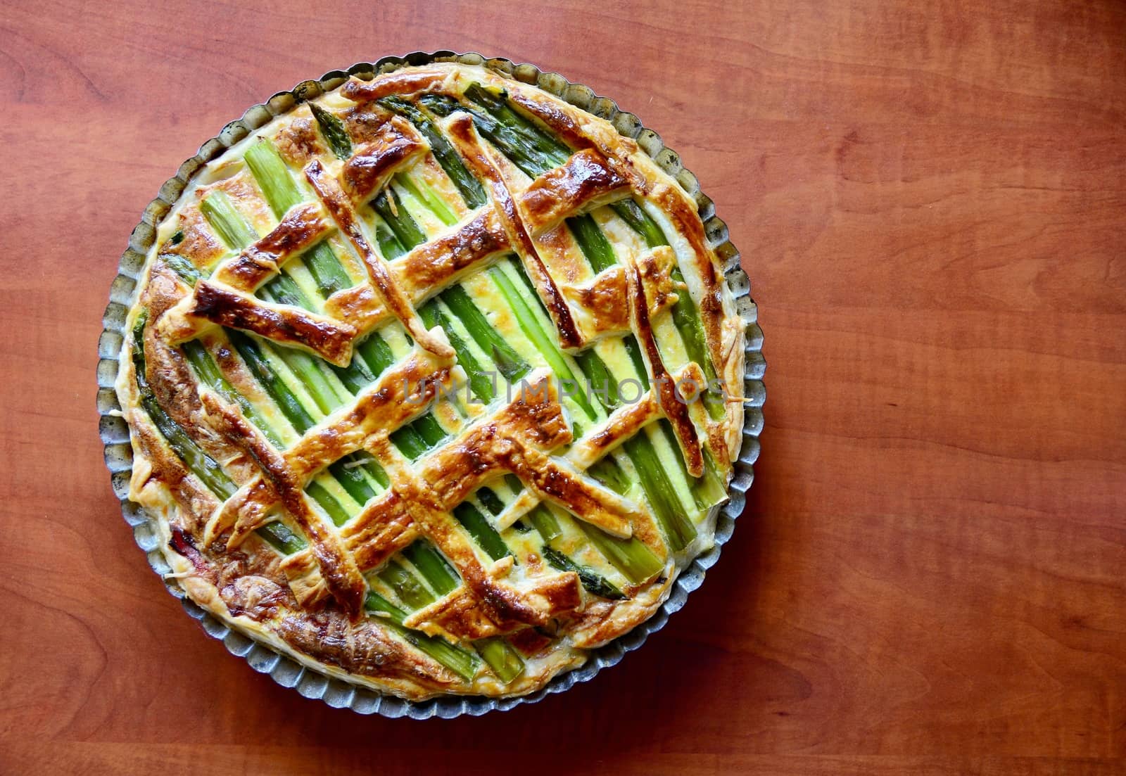 Asparagus cake directly above view by hamik