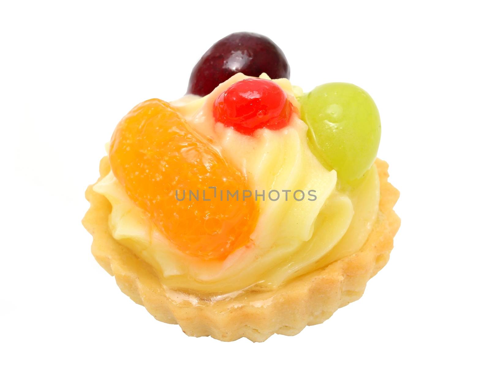 Vanilla cupcake with fruits isolated on white. by hamik