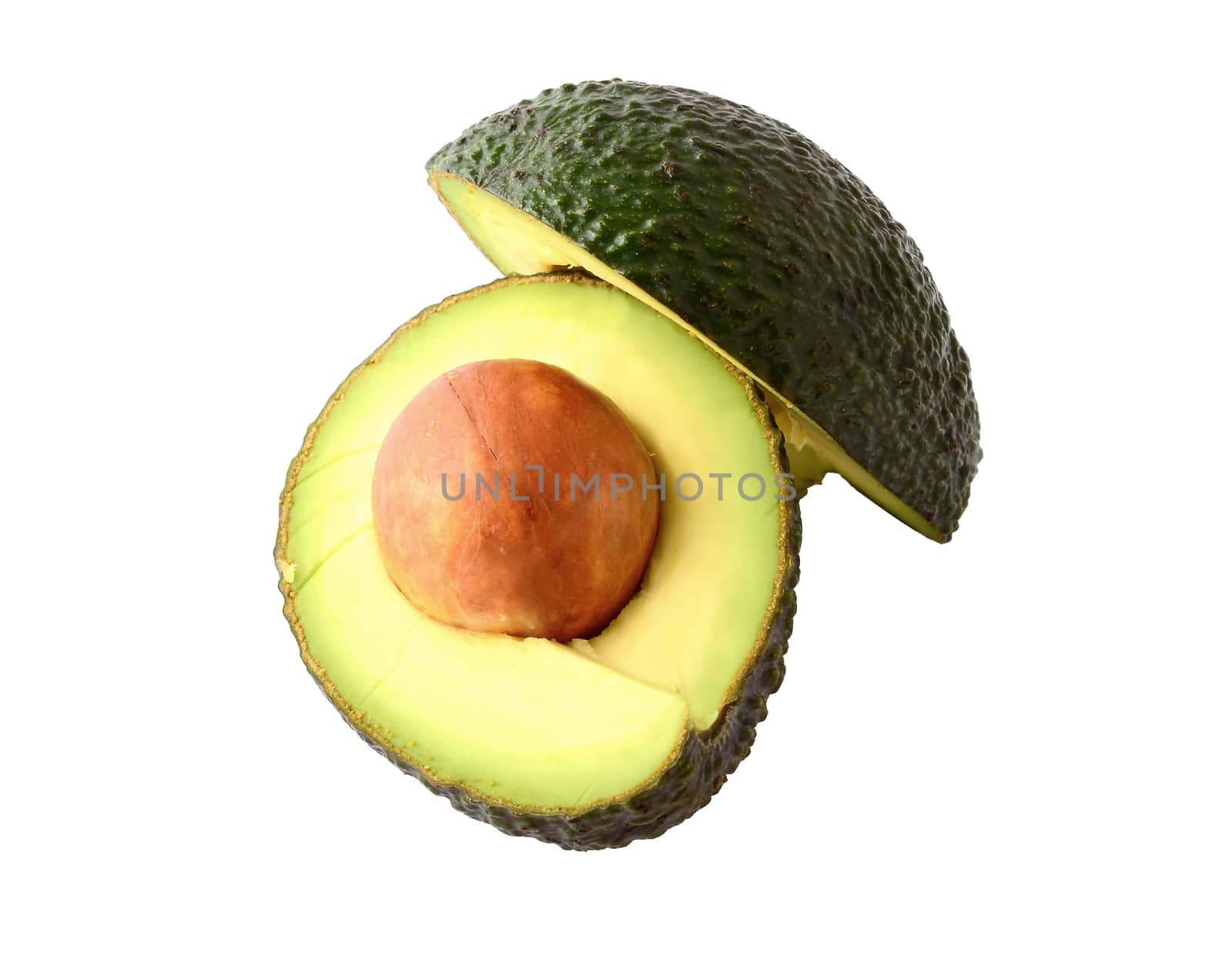 Avocado cut one halved isolated over white. by hamik