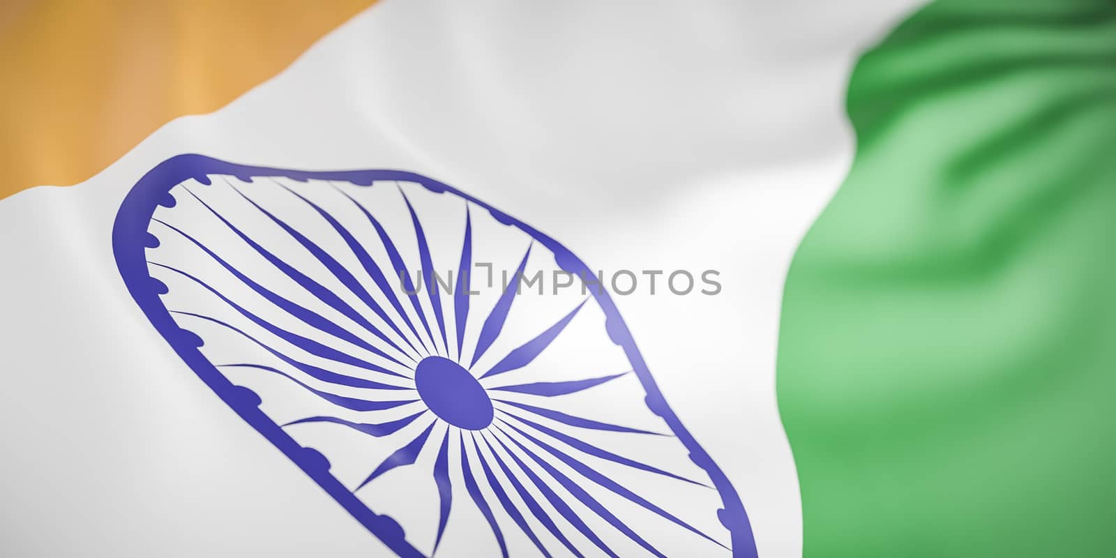 Beautiful India Flag Wave Close Up on banner background with copy space.,3d model and illustration.
