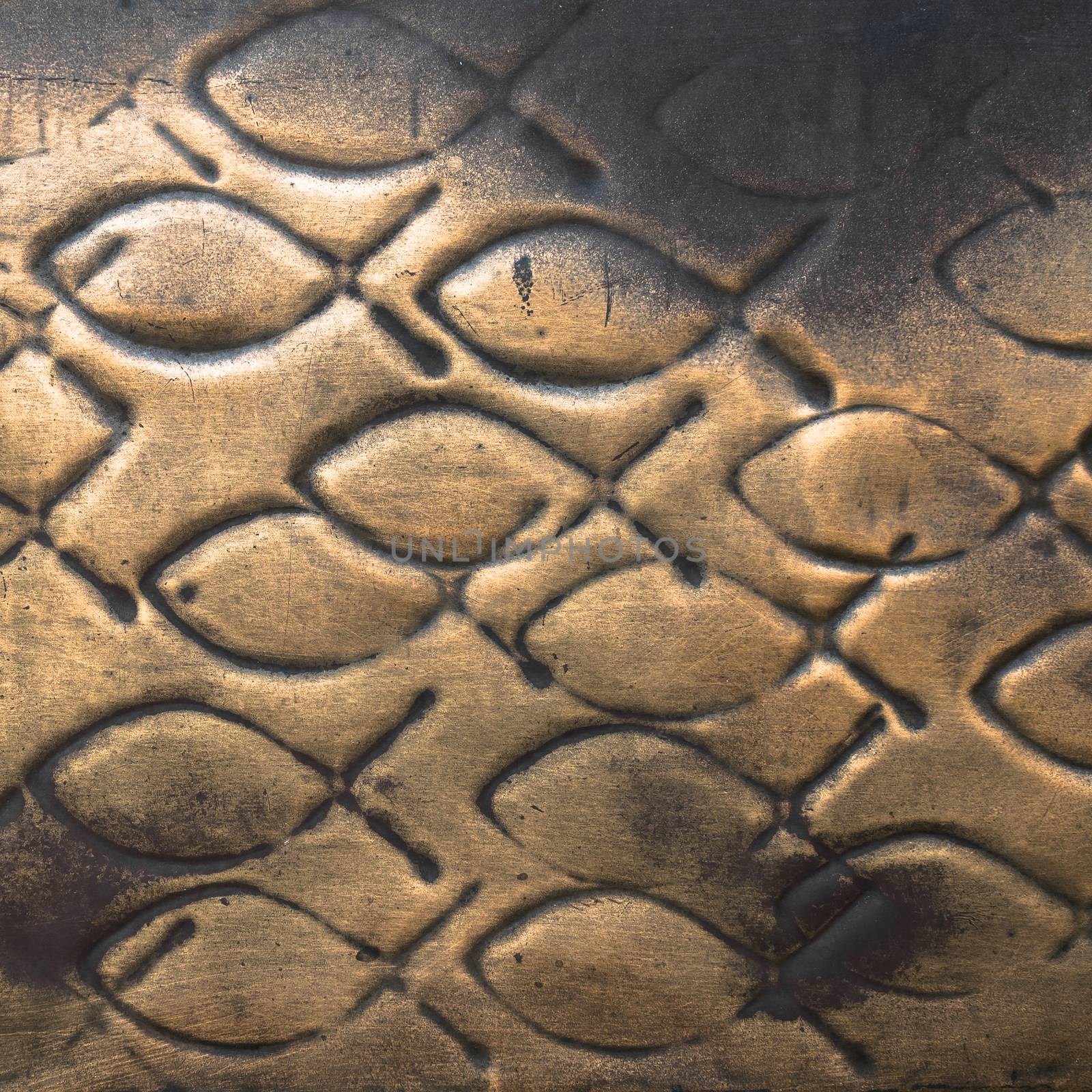 Pattern of fish engraved on a copper plate.