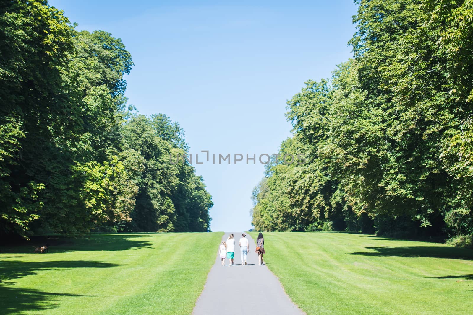 Family Walk together at Cirencester park in summertime