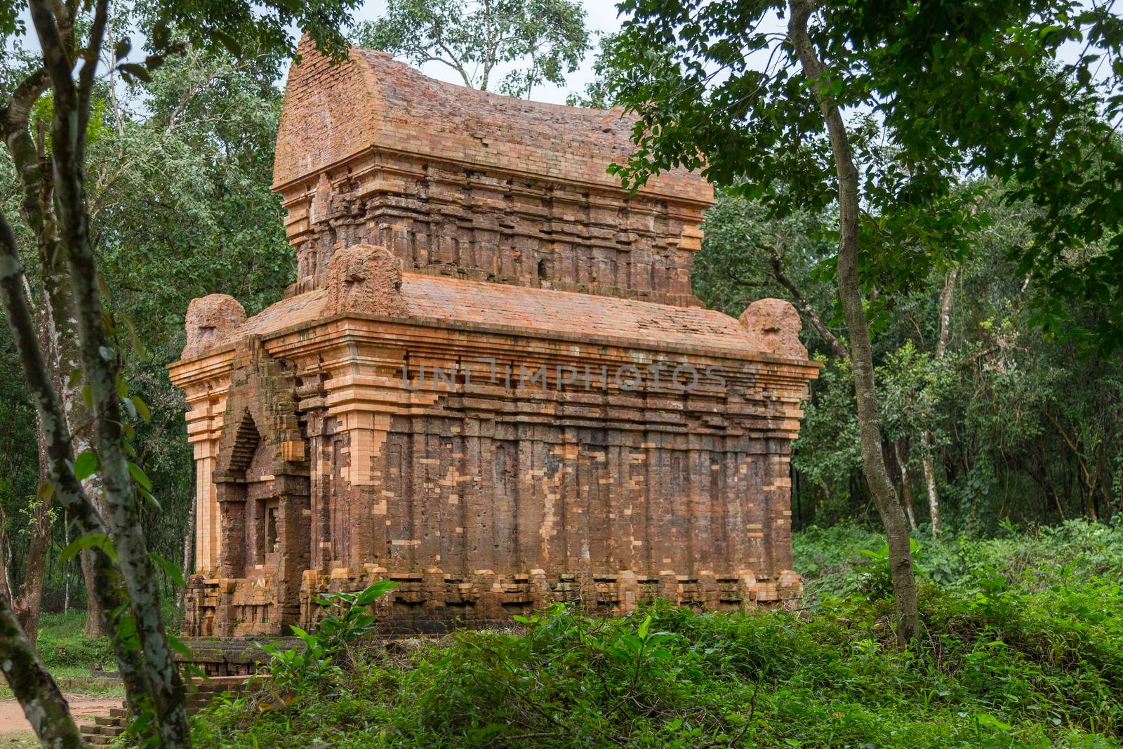 My Son, Red brick partially ruined Hindu temples in Quang Nam province, central Vietnam. The longest inhabited archaeological site in Indochina, 4th to the 14th century AD, the valley at My Son was a site of religious ceremony for kings of the ruling dynasties of Champa High quality photo