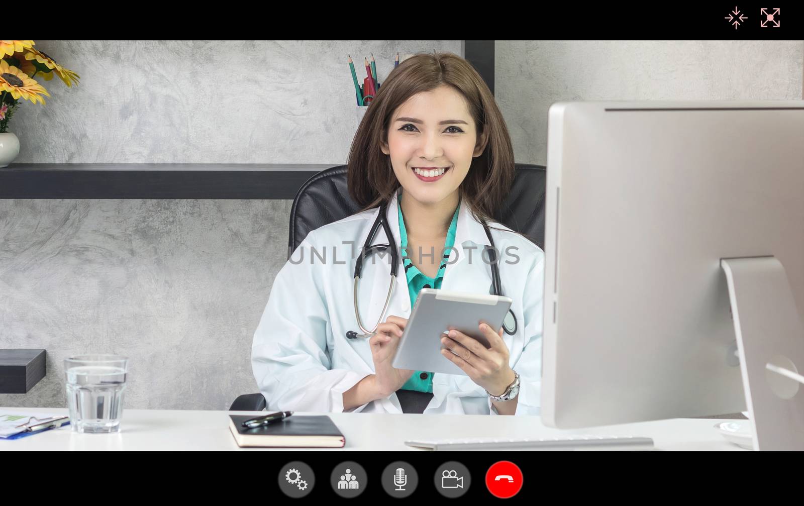 Video conference of asian doctor woman giving consult the health care when Coronavirus outbreak, Covid-19 pandemic, online counselling and new normal