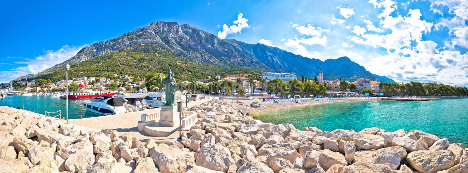 Town of Baska Voda beach and waterfront panoramic view by xbrchx