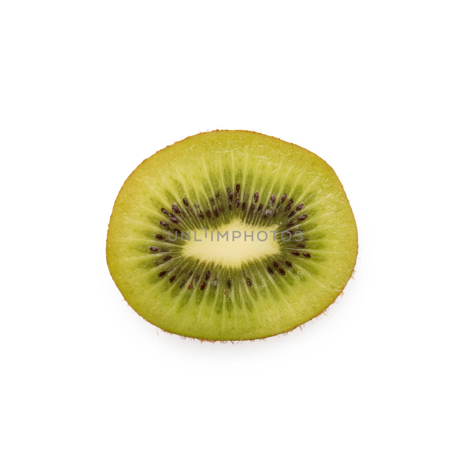 Slice of kiwi isolated on white background, top view.