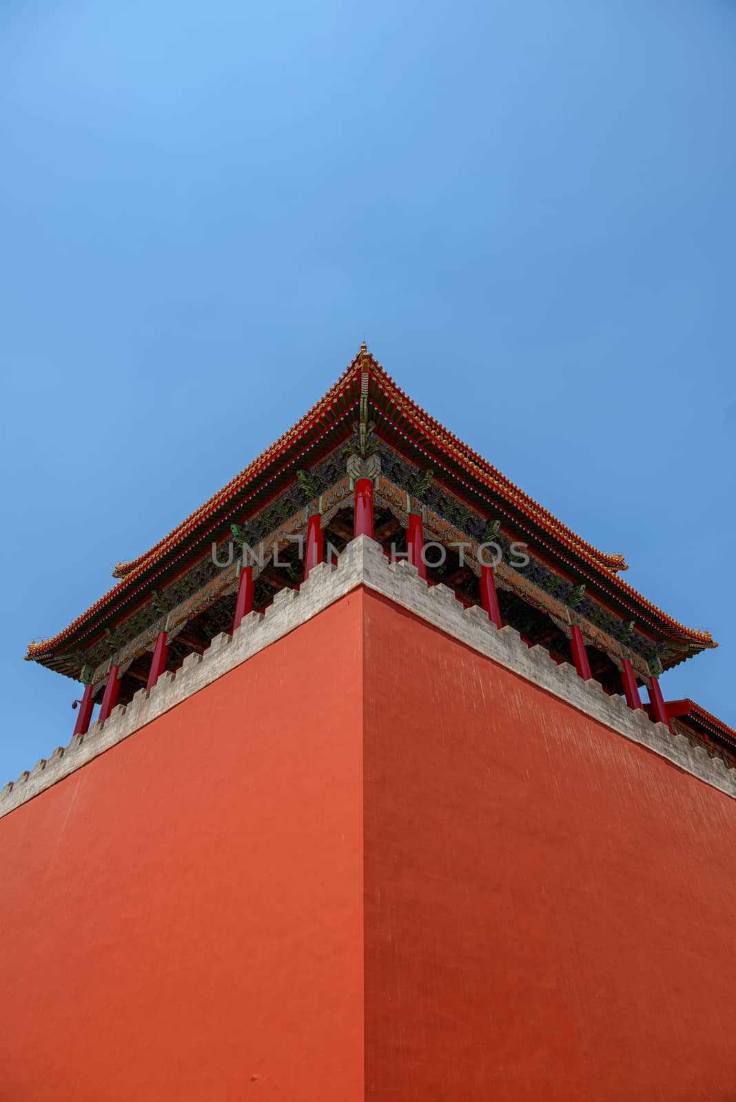 Old traditional Chinese building under blue sky