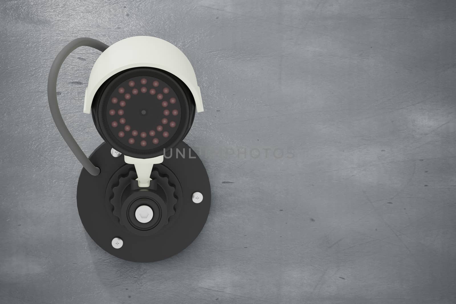 CCTV installed on a cement wall. It is a security system using surveillance of specialized video recorders. The concept of security using technology to help ease the burden. 3D illustration rendering