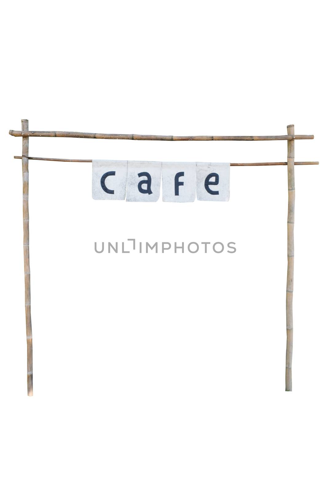 Bamboo cafe entrance on white background