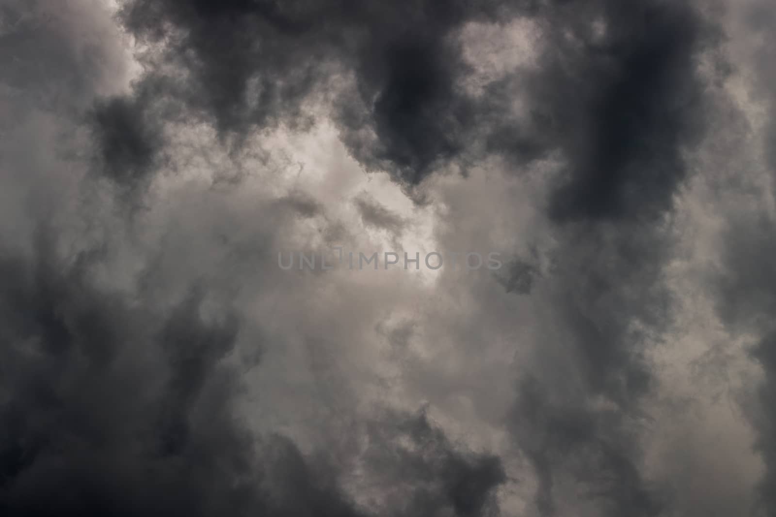 gray incoming storm clouds dark closeup backdrop, captured on 100 mm telephoto lens
