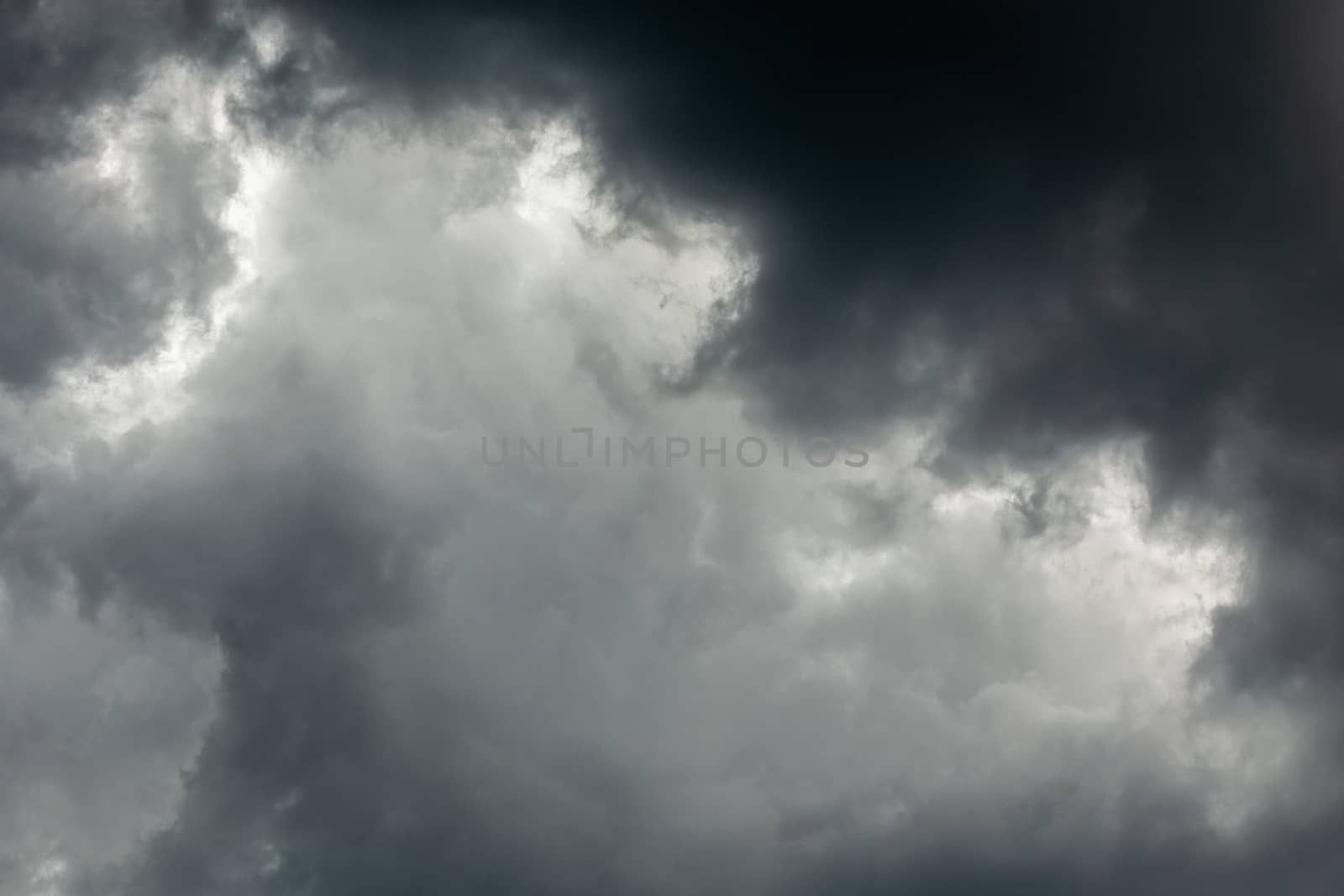 gray incoming storm clouds dark closeup backdrop, captured on 100 mm telephoto lens