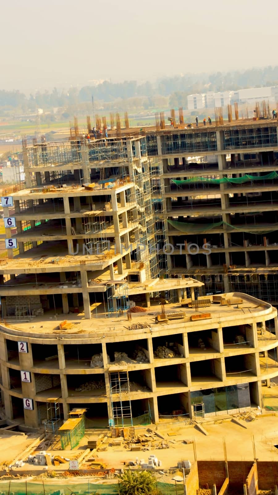 Kota, Rajasthan, India,- March 2020 : Drone Shot taken of an under construction buildings in Kota
