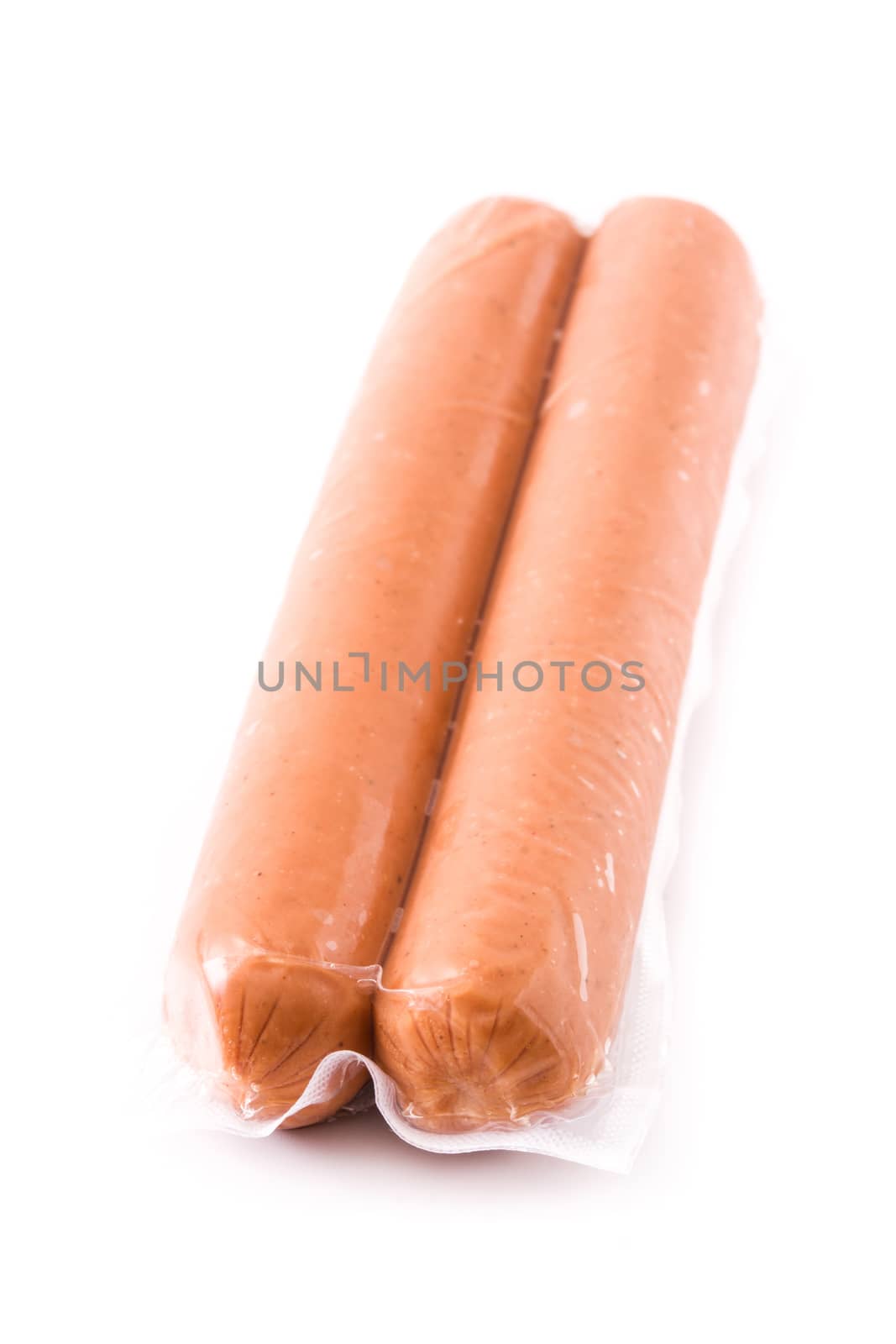 Raw sausages wrapped isolated on white background