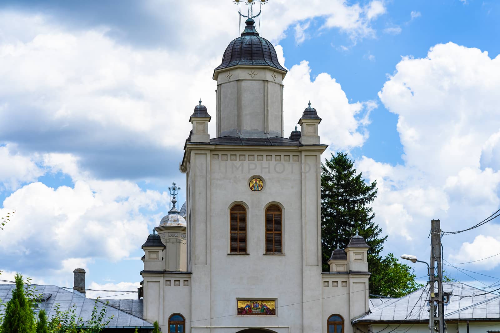 Facade of pasarea monastery, orthodox church architectural details. Entrance of an orthodox monastery.