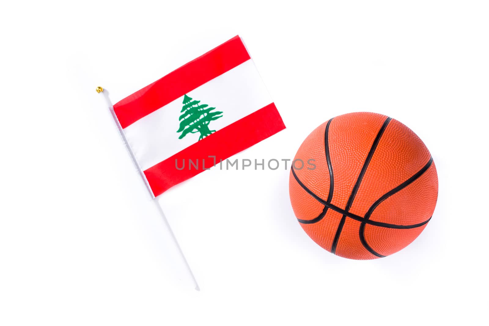 Lebanese flag and basketball isolated on white background