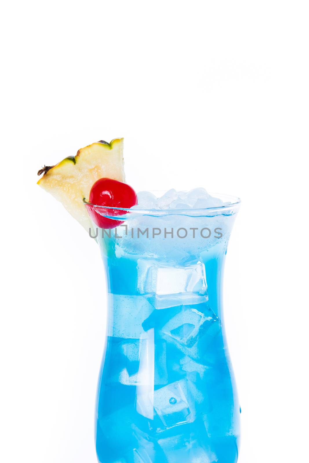 Blue Hawaiian cocktail on white background