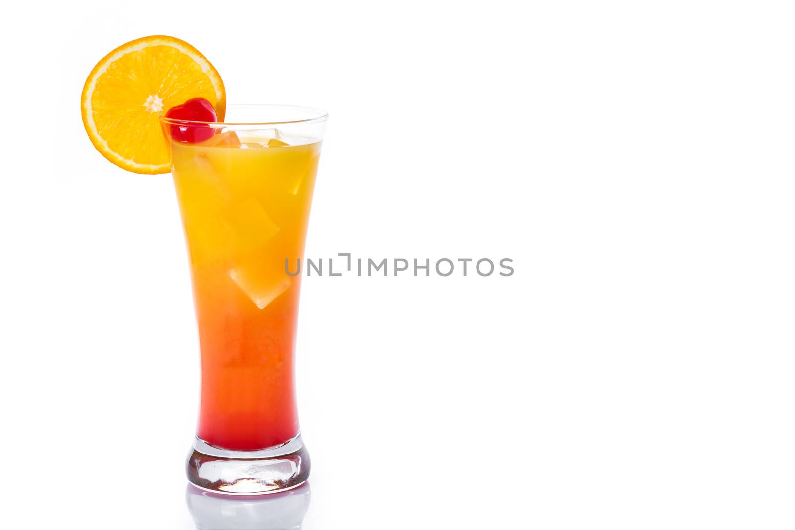 Tequila sunrise cocktail isolated on white background