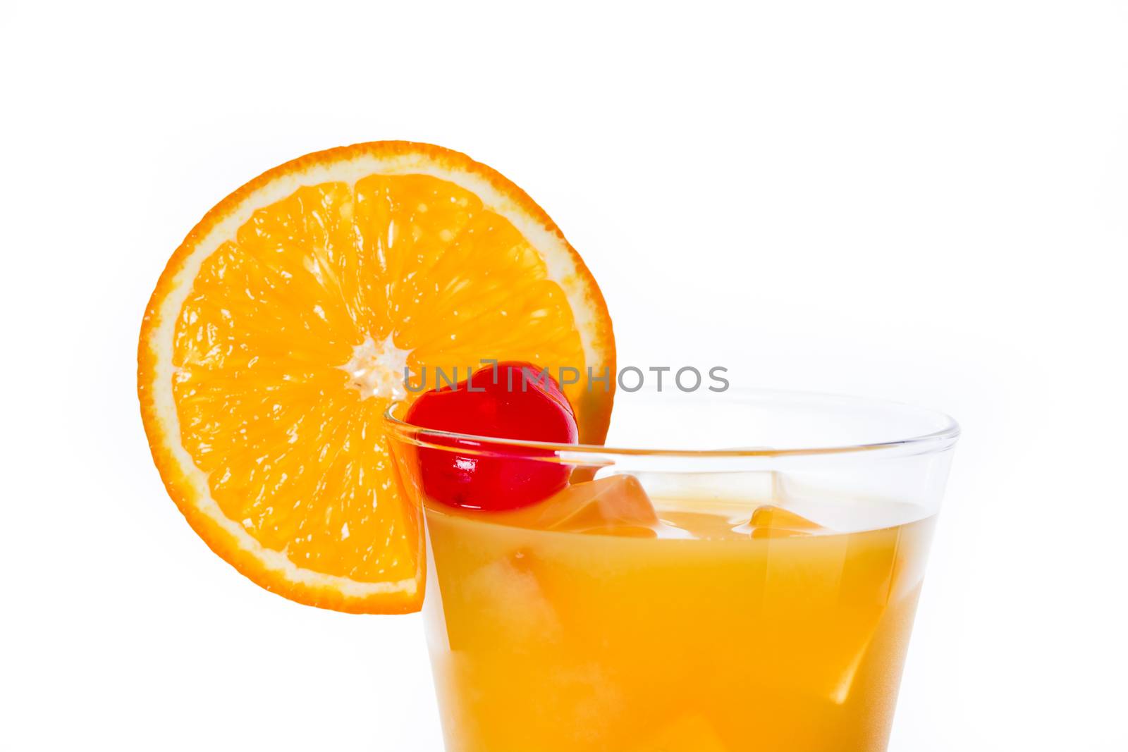 Tequila sunrise cocktail isolated on white background