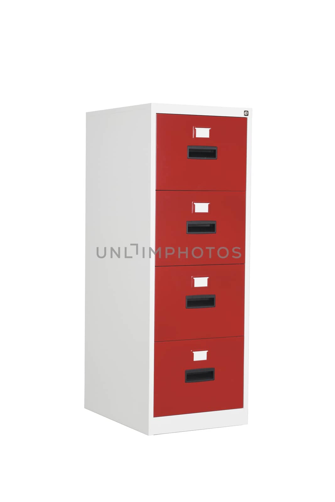 Steel drawers office furniture isolated on white background. Cabinet with drawers for business files and folders.