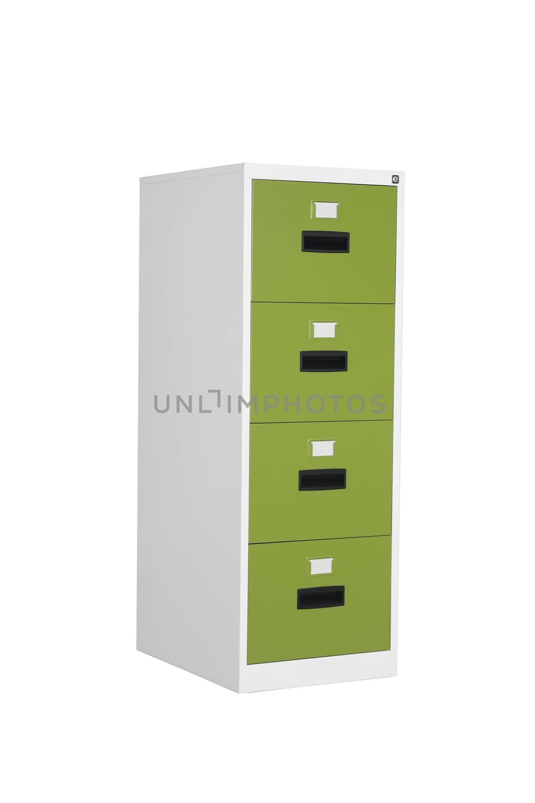 Steel drawers office furniture isolated on white background. Cabinet with drawers for business files and folders.
