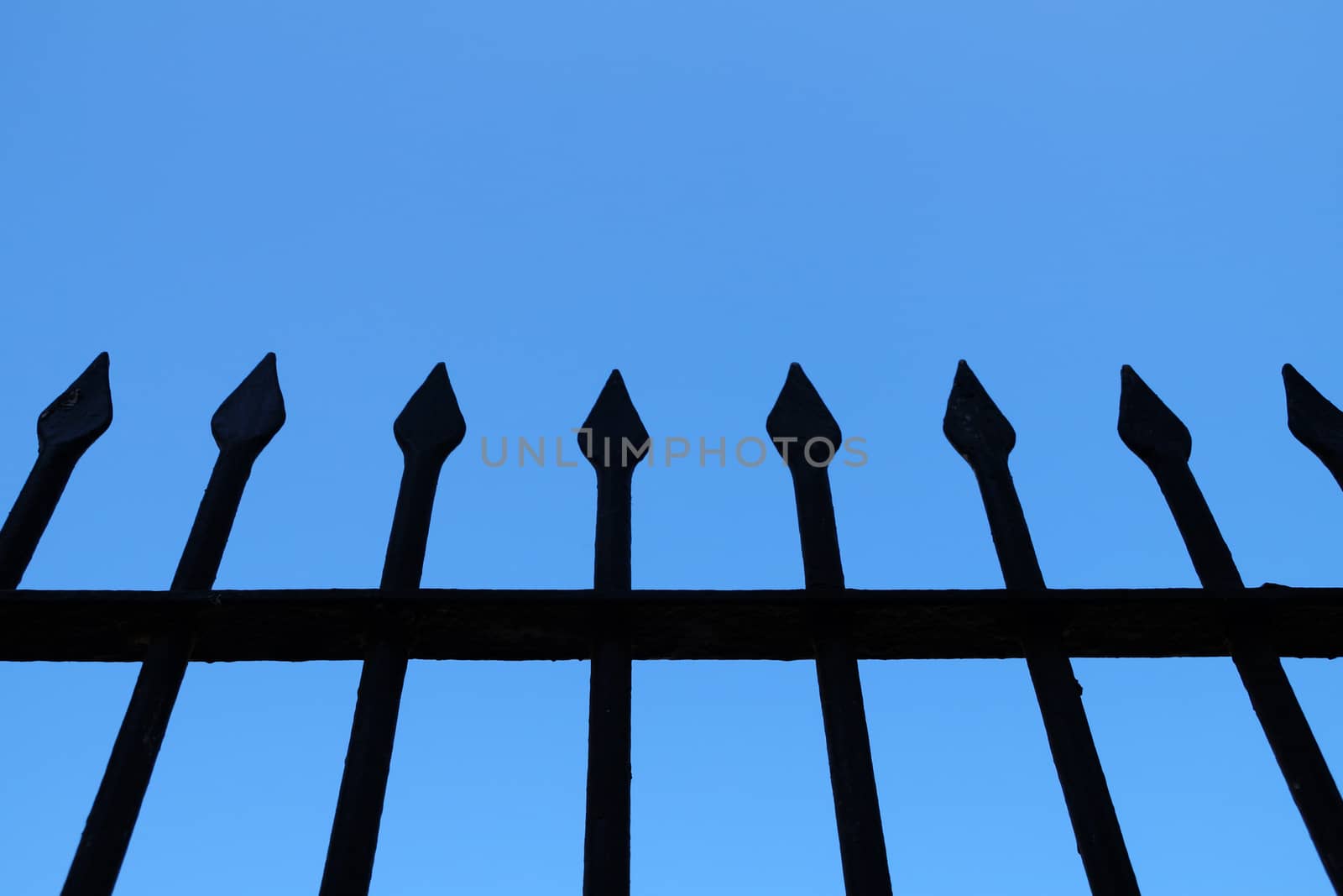 fragment of a forged fence against the background of the clear sky by Annado