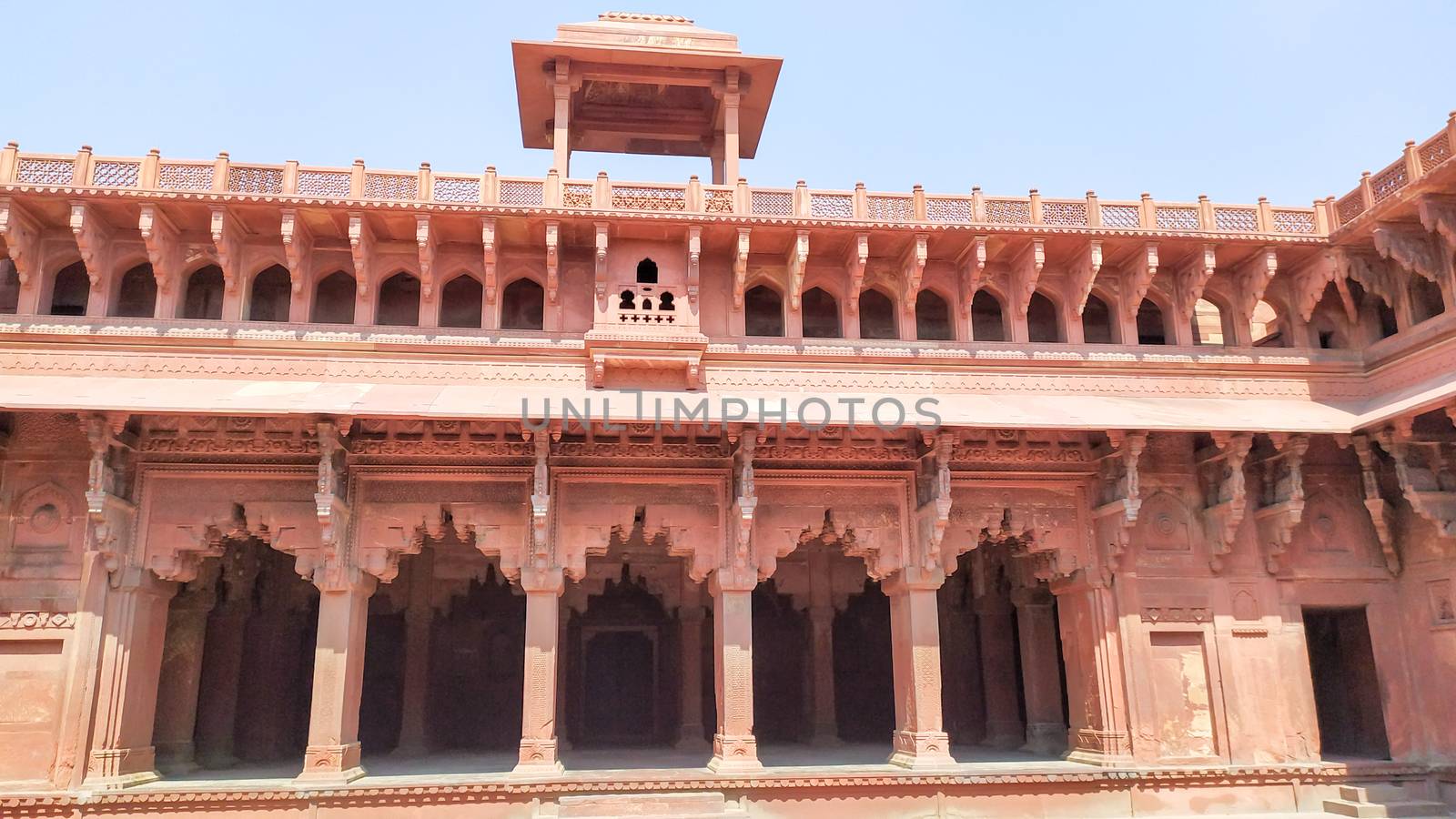 Orchha Fort agra fort Jahangir Mahal a pink sandstone fortification Palace of moghuls emperor Mahal-e-Jahangir a citadel and garrison and unesco heritage site and ancient ruins Agra India May 2019