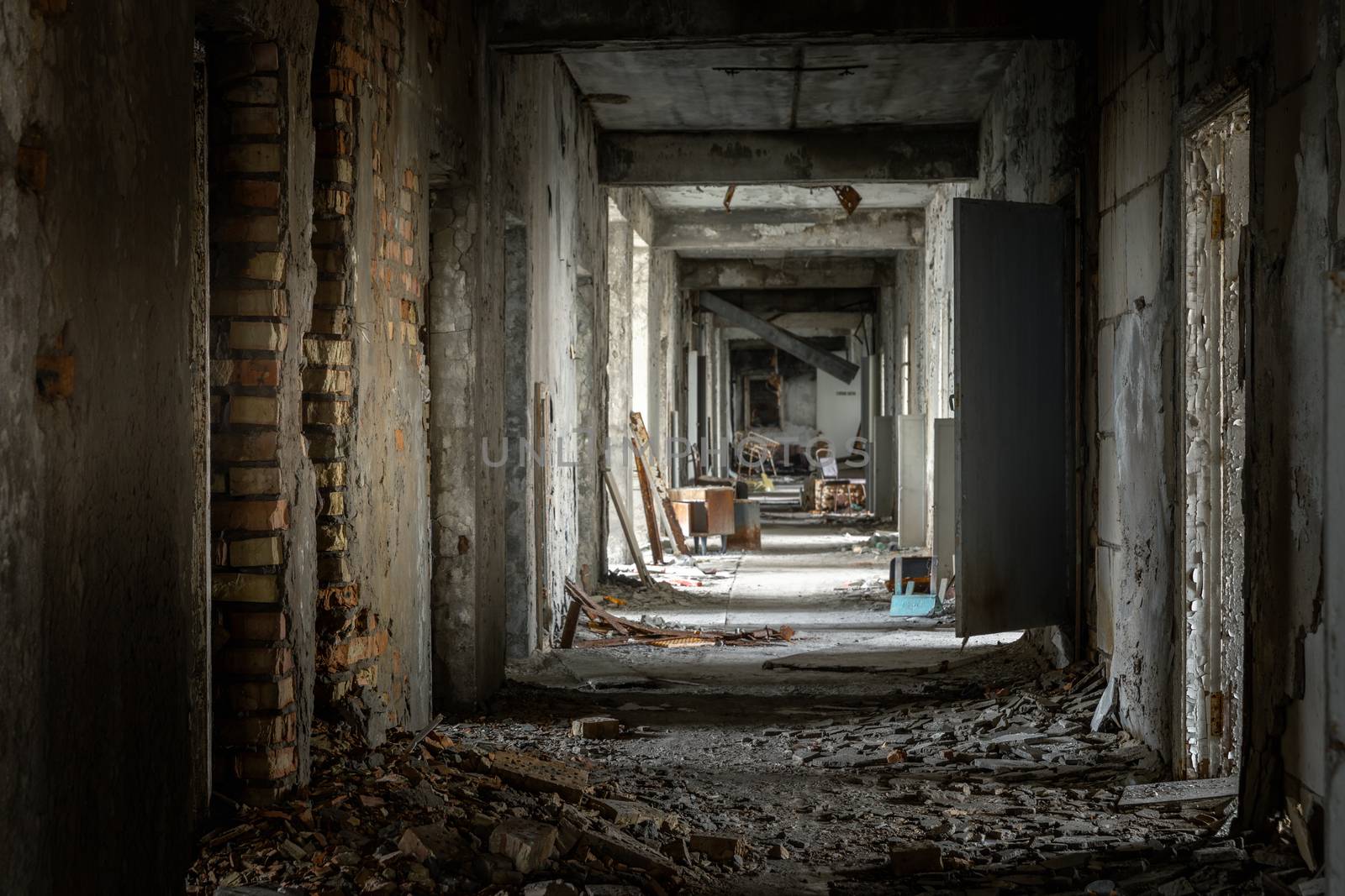 Abandoned corridor in the Hospital angle shot