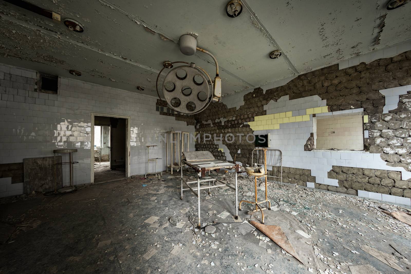 Deserted Hospital room in Pripyat, Chernobyl Excusion Zone 2019 angle shot