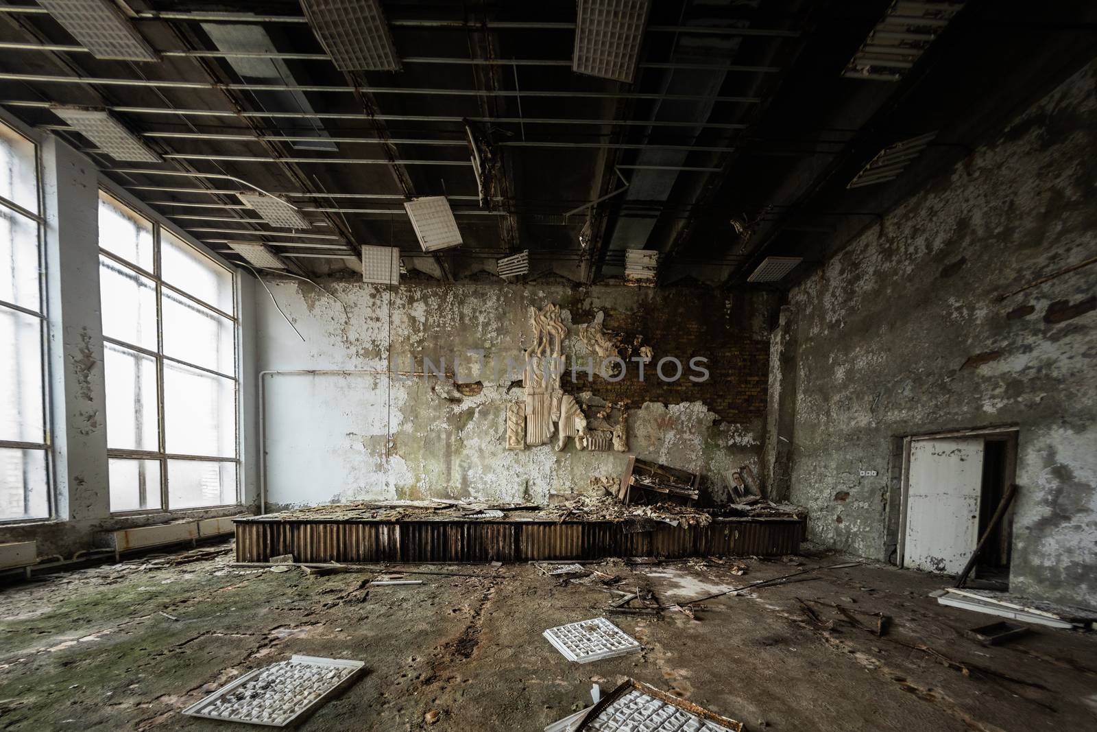 Abandoned room in Pripyat Hospital, Chernobyl Exclusion Zone 2019 angle shot