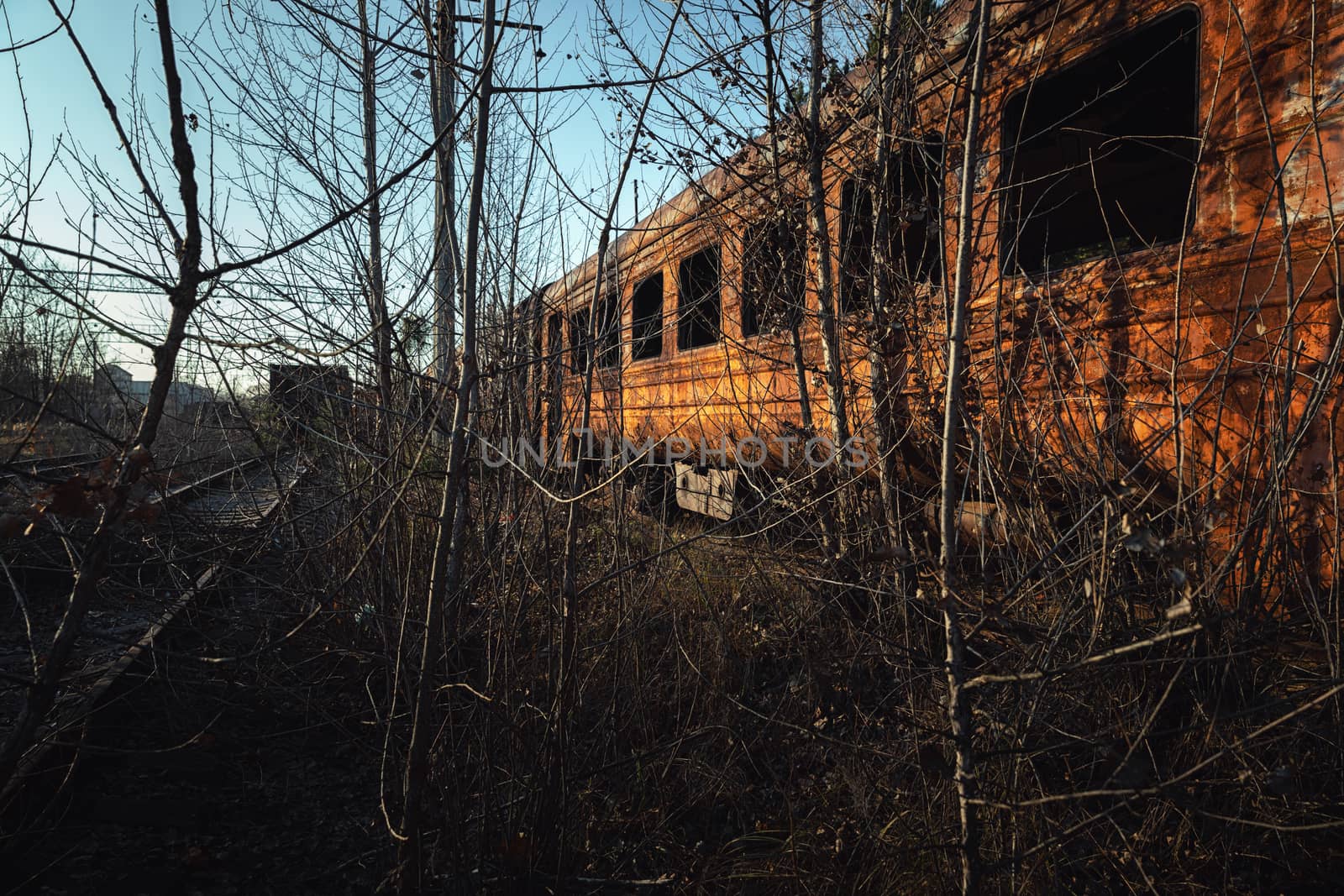 Abandoned train left outside closeup photo