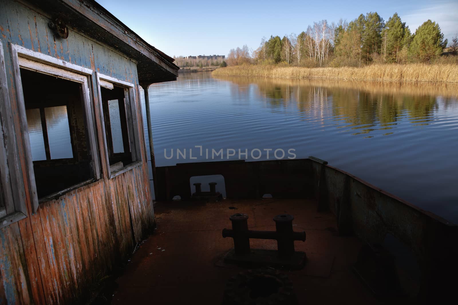 Damaged boathous at the swamps on Pripyat City