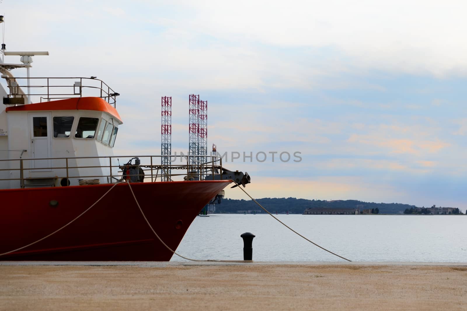 Old fishing boat anchored in the port by svedoliver