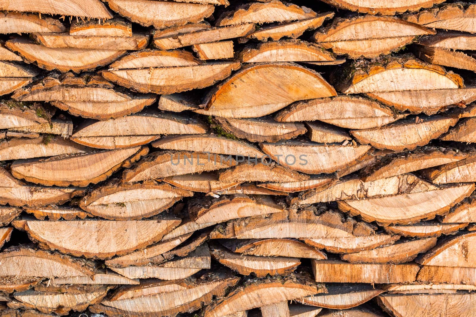 flat texture of firewood lumber leftovers stack.