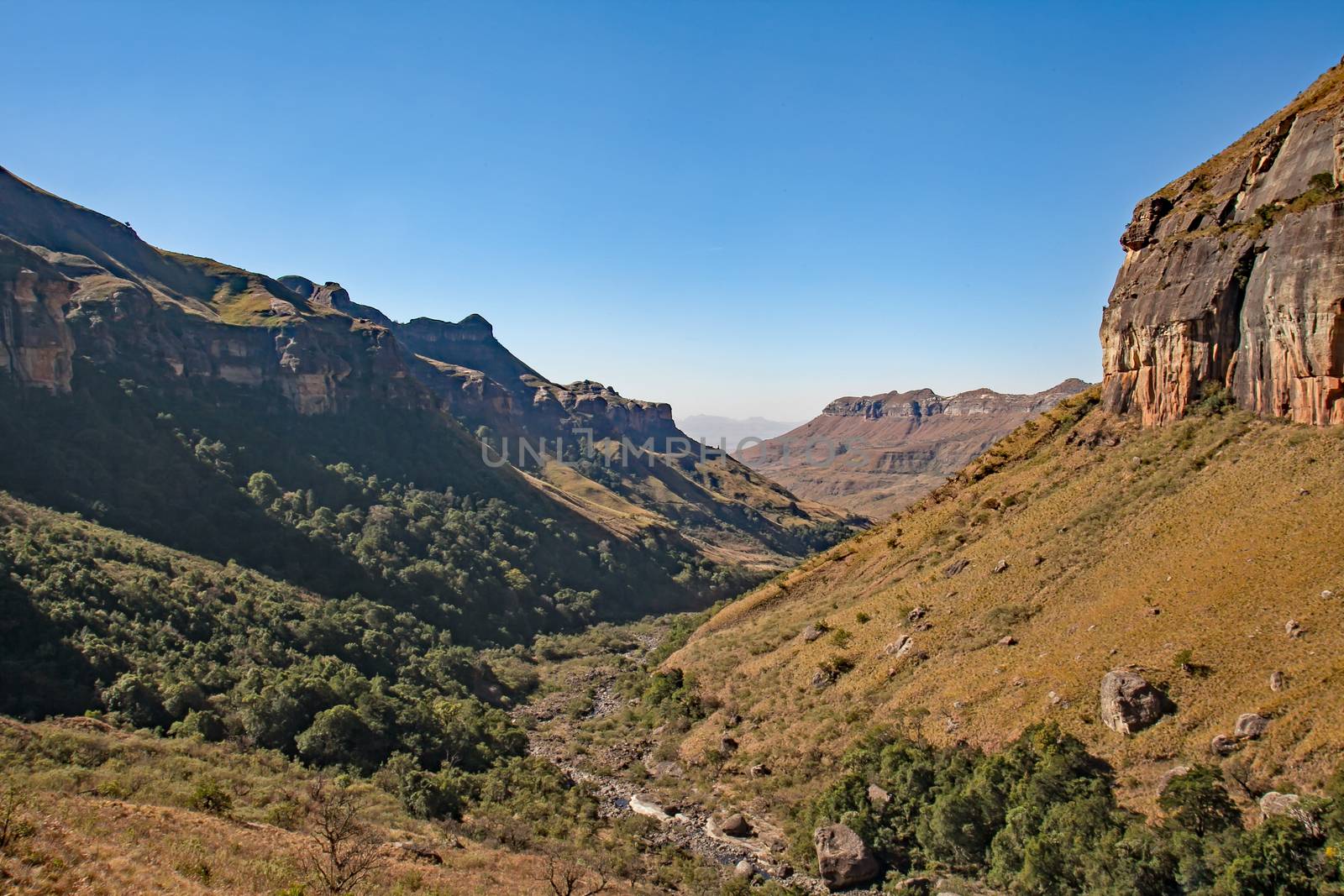 View over the Tugela River Valley in the Royal Natal National Park. Kwa-Zulu-Natal. South Africa