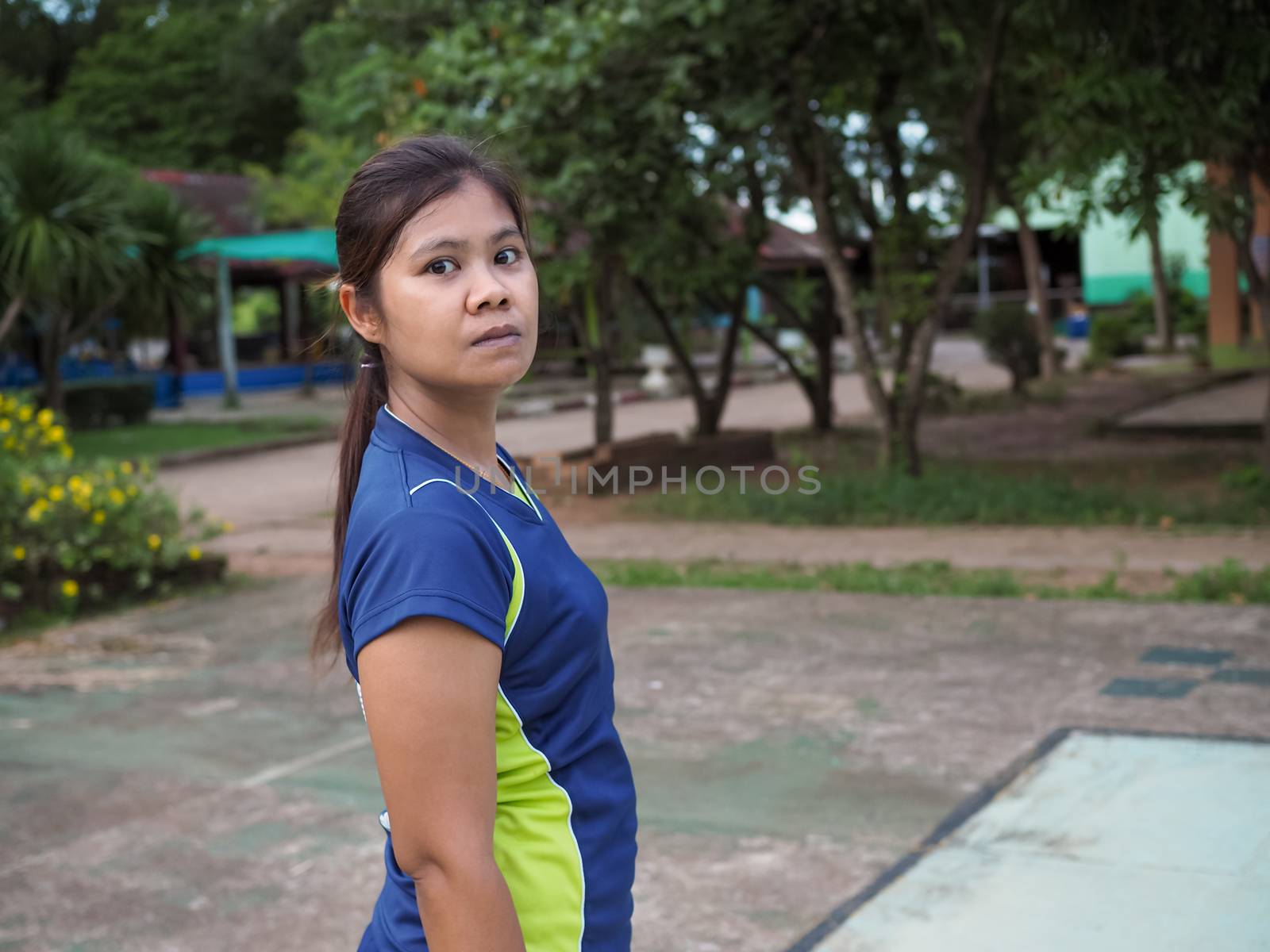 Portrait of an Asian woman Wearing sports wear.