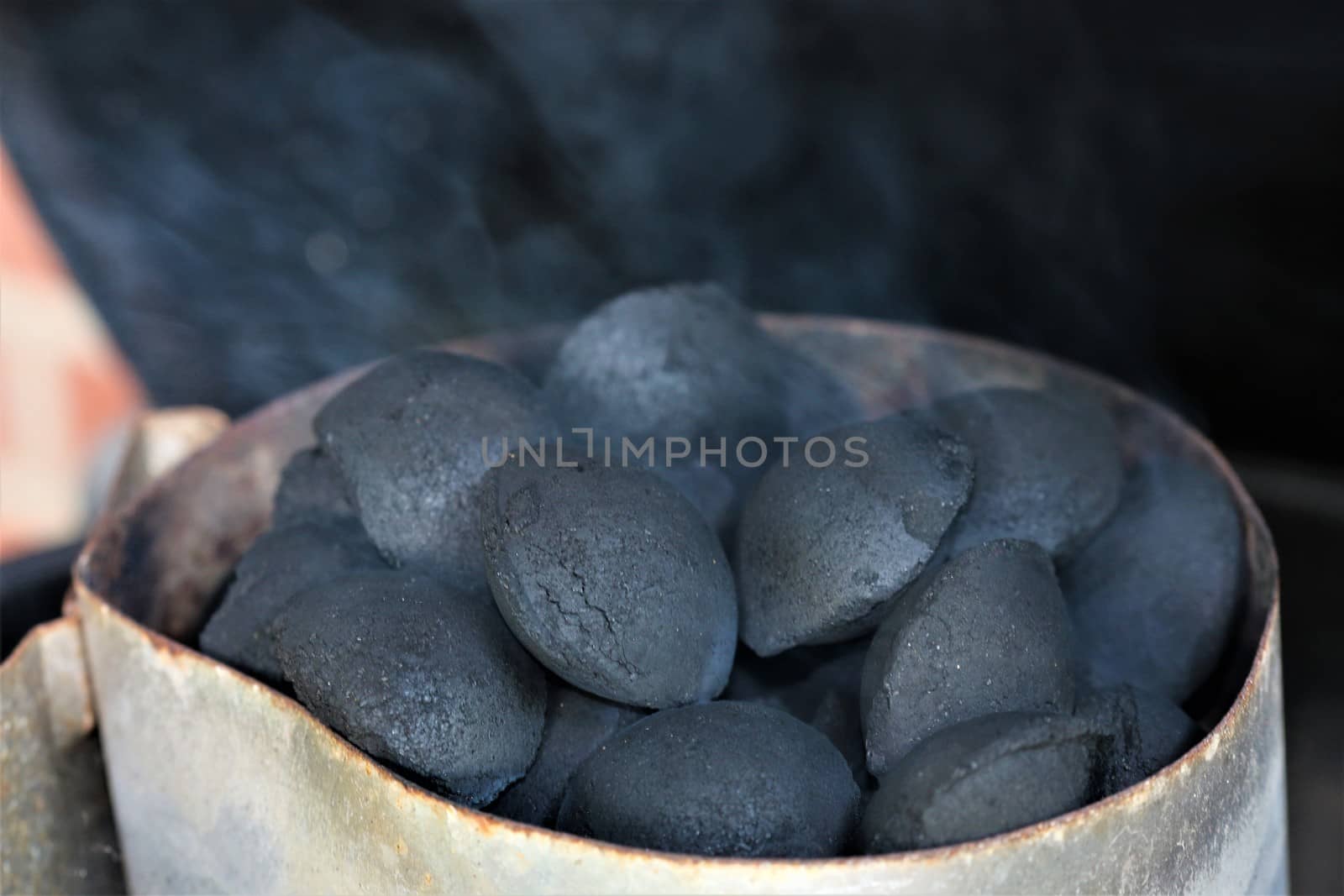 Coal briquettes in the ignition fireplace