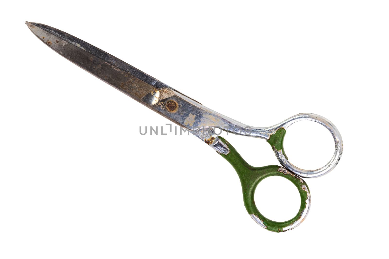 Single old soviet scissors isolated on white background. Closed. by z1b