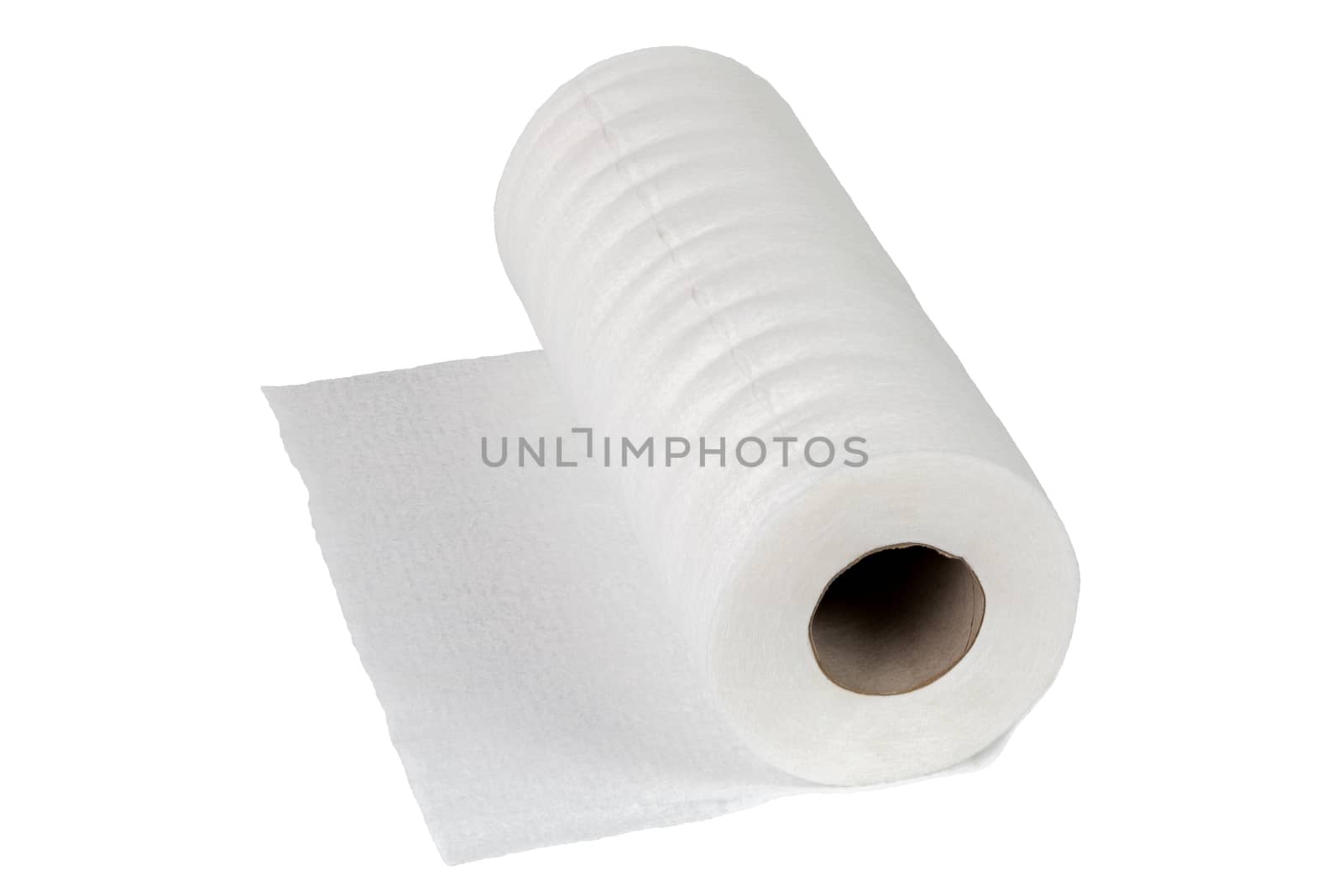 White rolled viscose towel and wipe isolated on white background.