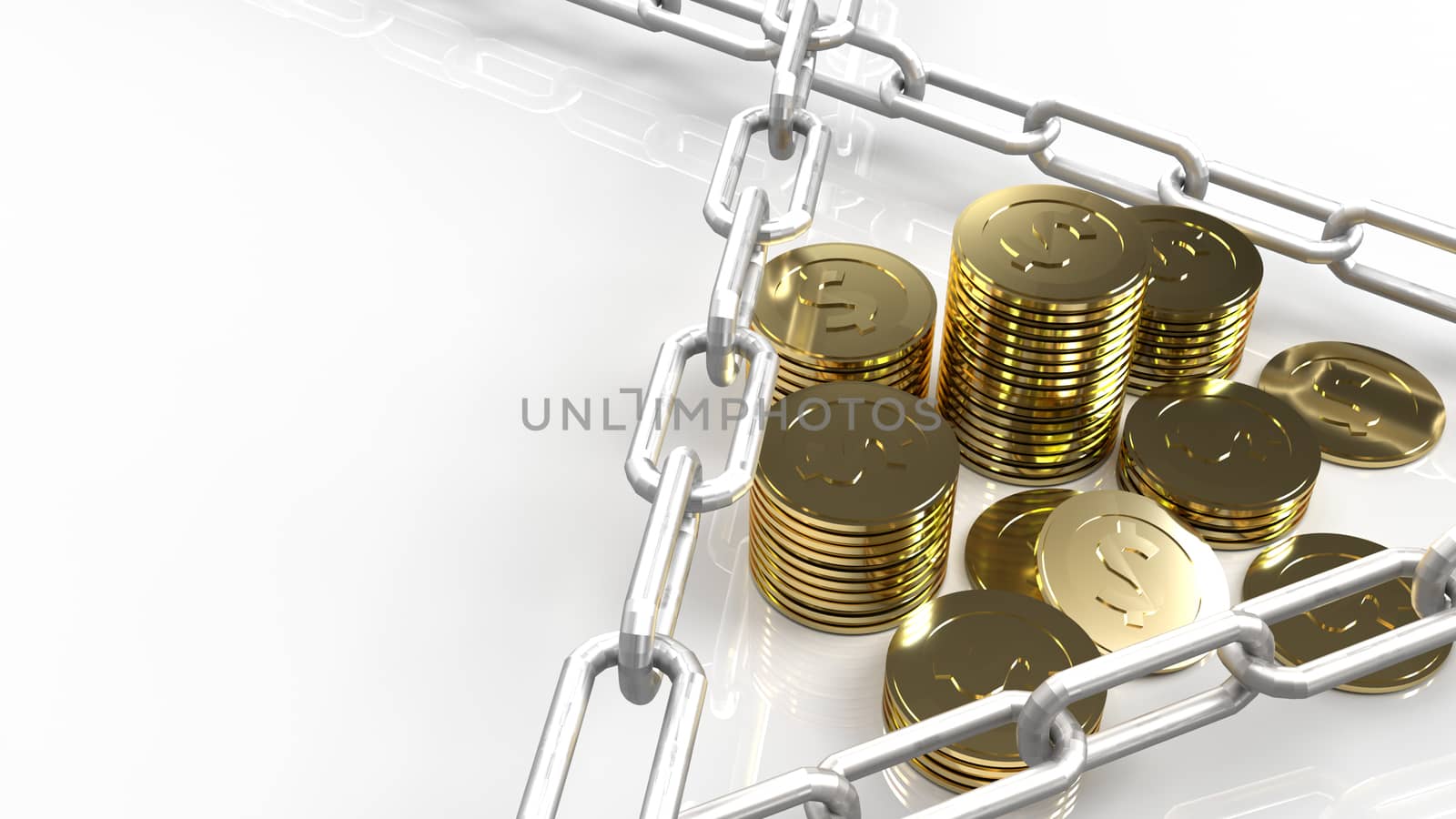 The gold coins and chain for business content 3d rendering.