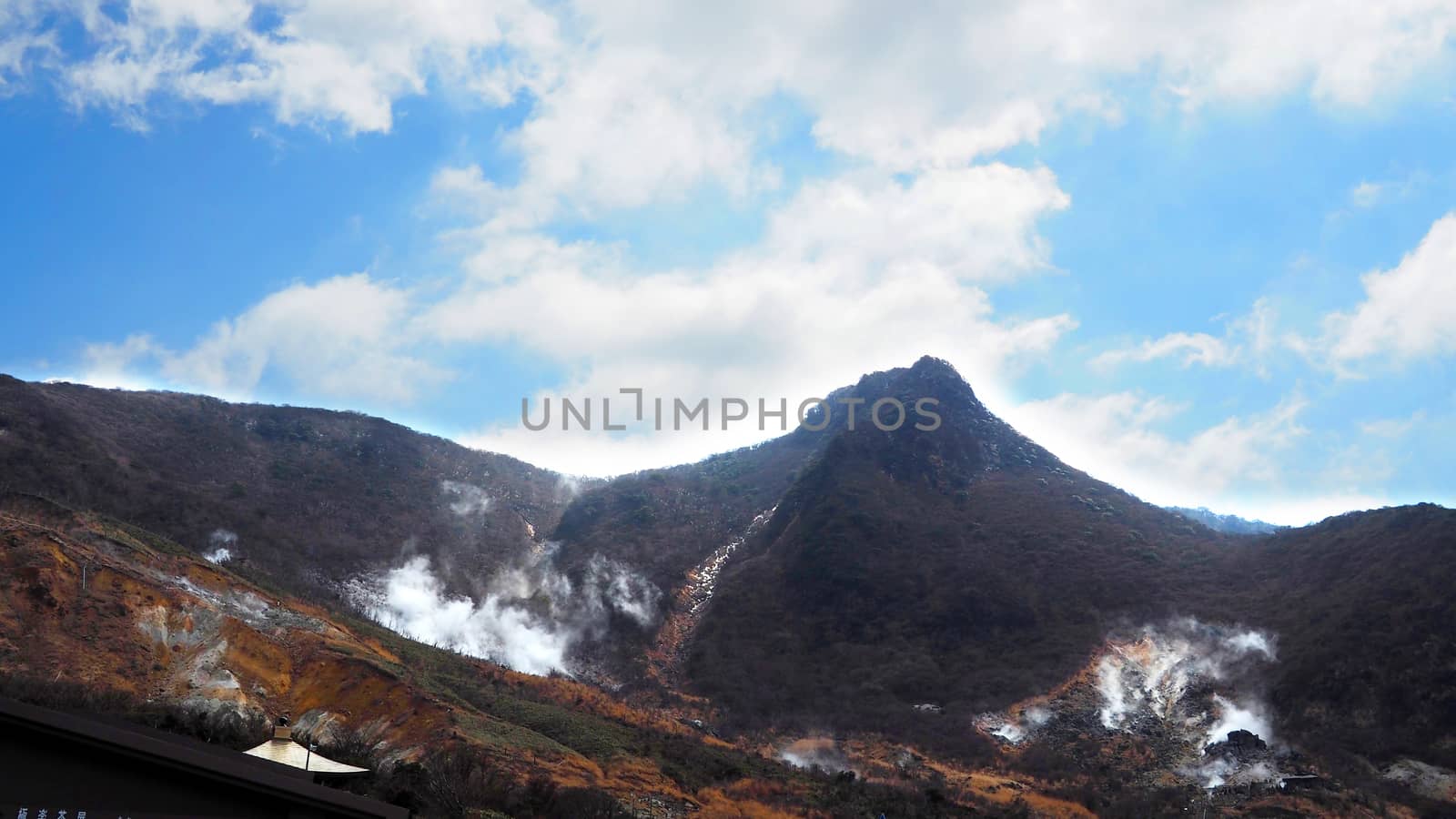 Hill and clear blue sky and white clouds and outdoor nature landscape.