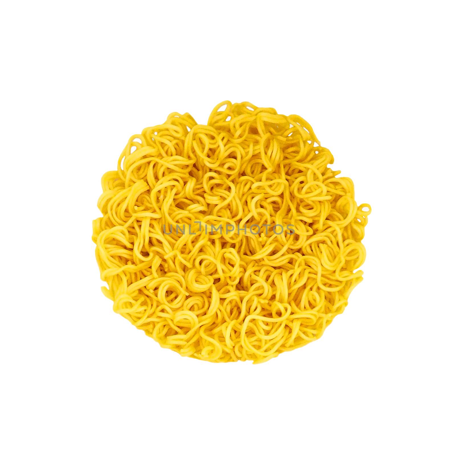 Yellow instant noodle and white background. by gnepphoto