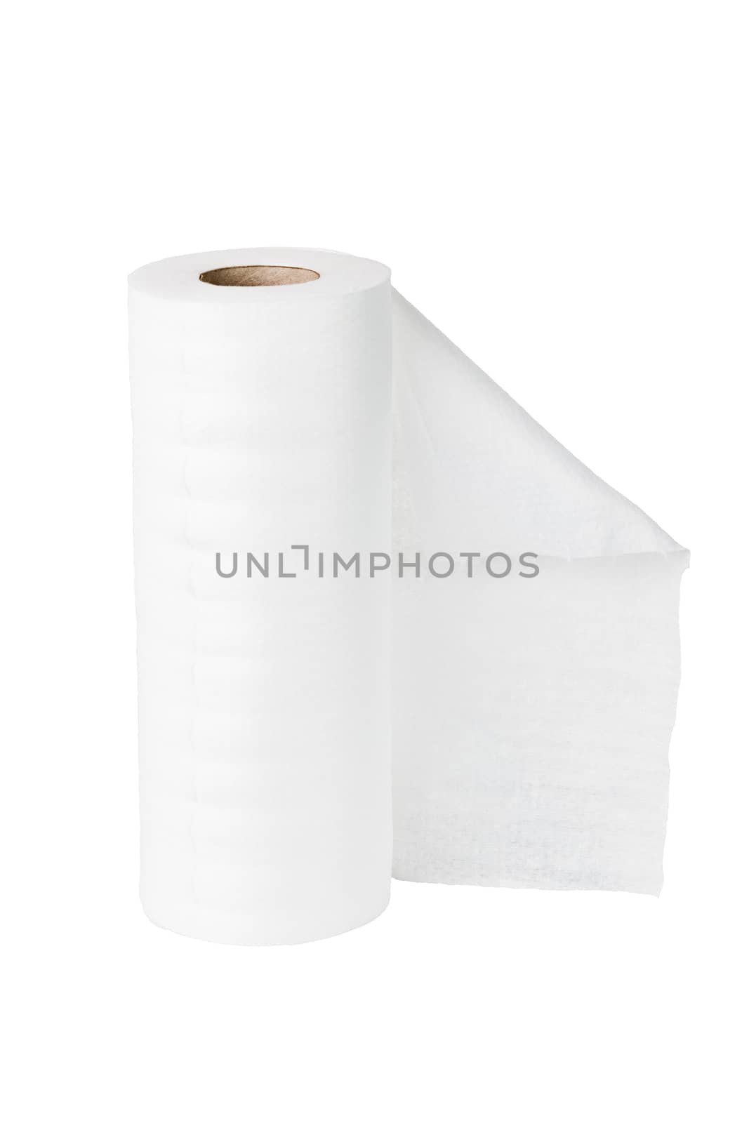 White rolled viscose towel and wipe isolated on white background.